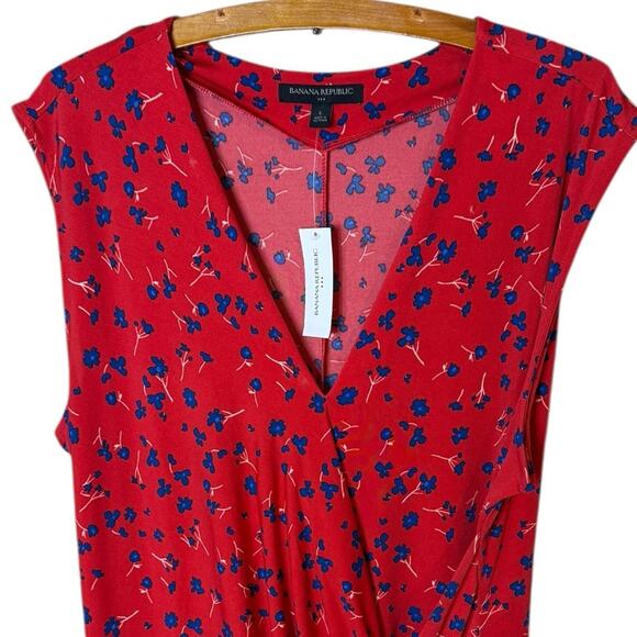 Banana Republic Factory Women’s Sz Large Dress Printed Faux Wrap New NWT Red - Picture 3 of 8